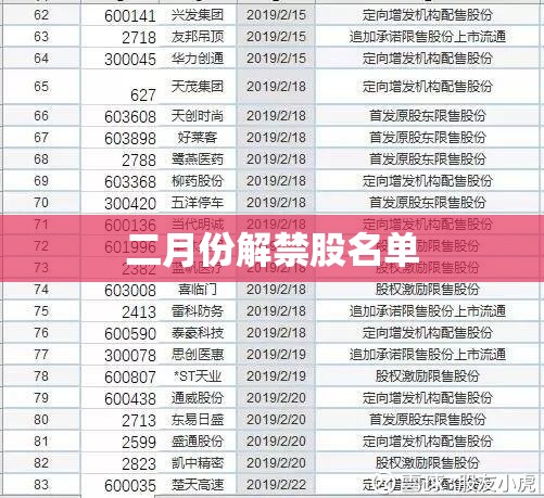 二月份解禁股名单